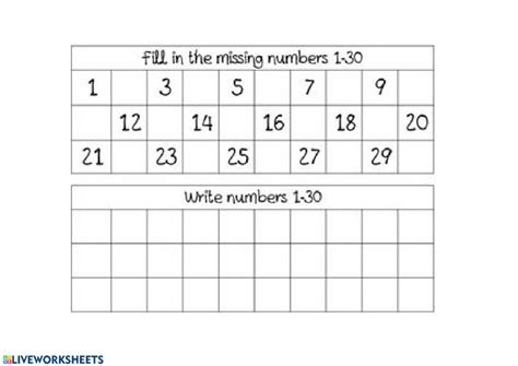 numbers 1 to 30 activity