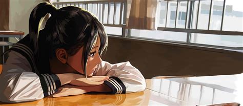 Download 3000x1312 Anime Girl Profile View Classroom