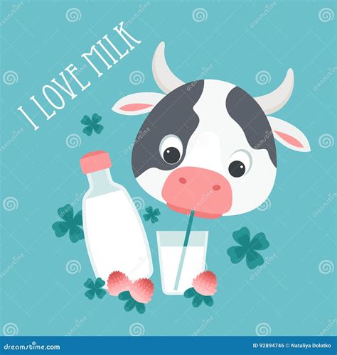 Cow Drinking Milk Stock Vector Illustration Of Food 92894746