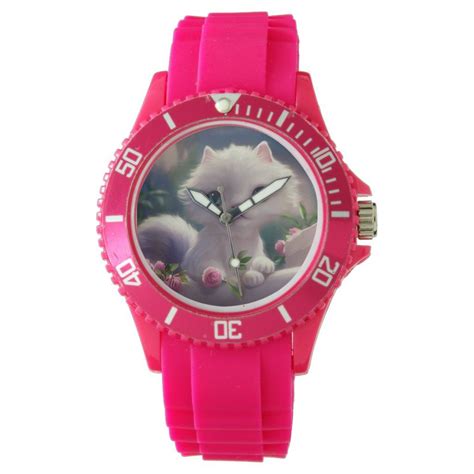cute white cat kitten pink wrist watch zazzle in 2022 wrist watch women wrist watch