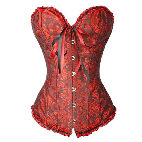 Dark Red Polyester Lace Up Front Busk Shapewear Steampunk Corset Top