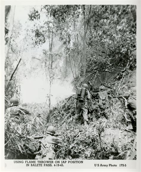 Us Army Soldier Firing A Flamethrower At Japanese Forces During The