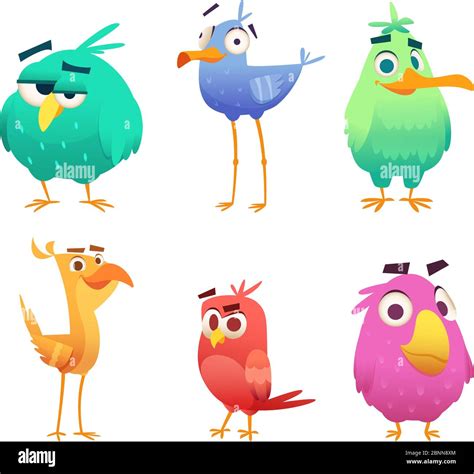 Cartoon Funny Birds Faces Of Cute Animals Colored Baby Eagles Happy