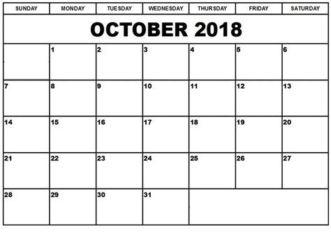 Blank October 2018 Calendar Calendar Printables Print Calendar Free