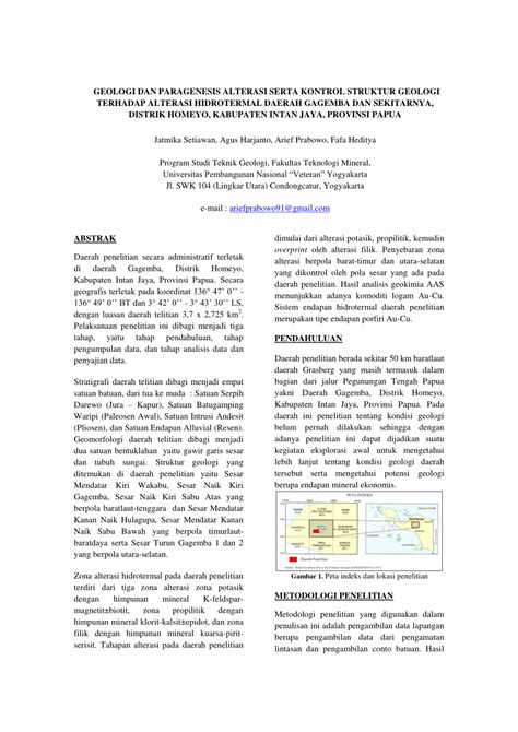 PDF Geologi Dan Paragenesis Alterasi Serta Kontrol Struktur Geologi