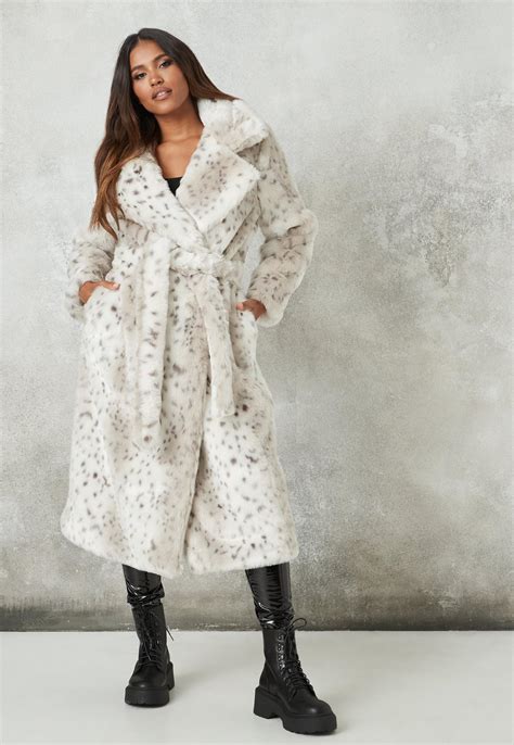 cream dalmatian print faux fur coat missguided