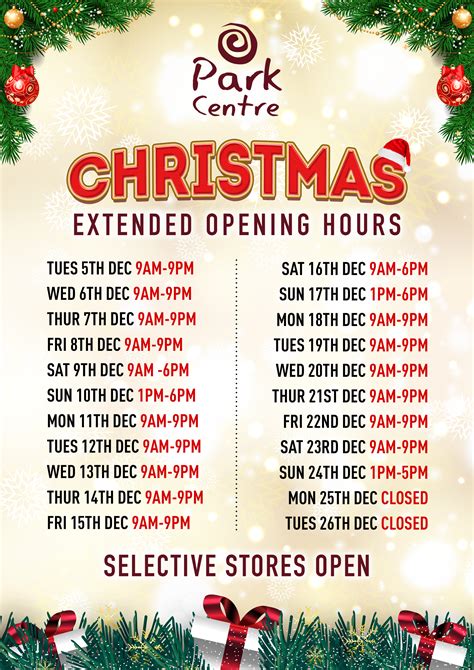 Christmas Opening Hours Park Centre