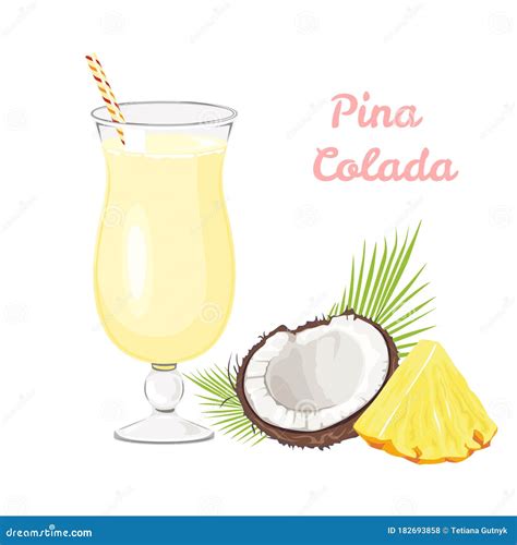 Pina Colada In Glass Piece Of Pineapple And Coconut Isolated On White