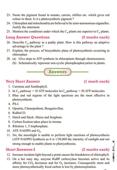 Cbse Notes Class Biology Photosynthesis In Higher Plants
