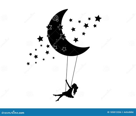 Girl On Moon Admires The Night Sky Stock Illustration Cartoondealer