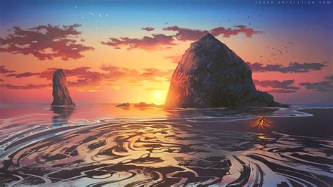 Summer Coast Digital Painting Fantasy Landscape Cool