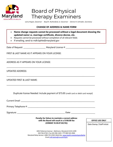 Maryland Change Of Address Name Form Board Of Physical Therapy Examiners Fill Out Sign