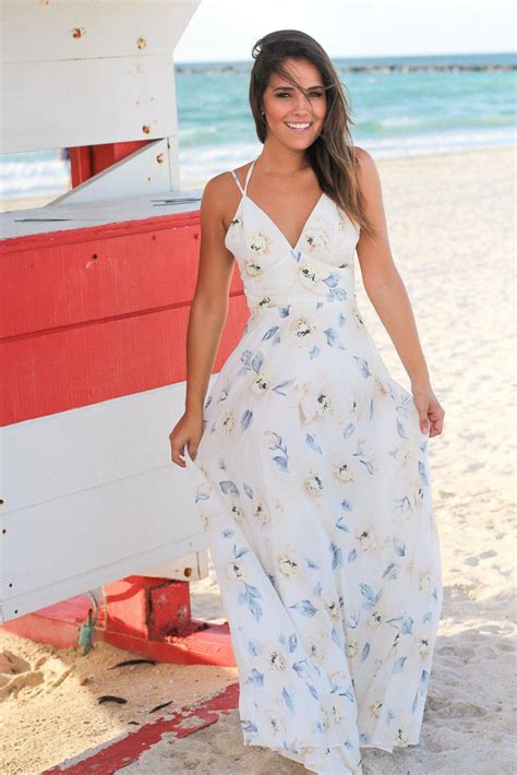 Ivory And Blue Floral Halter Neck Maxi Dress Maxi Dresses Saved By