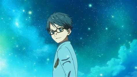 An Anime Character Standing In Front Of A Sky Filled With Stars