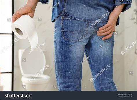 Man Toilet Paper Suffering Hemorrhoid Rest Stock Photo 1607551204