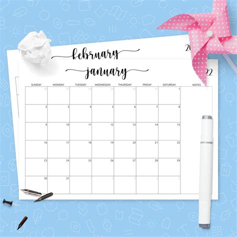 Monthly Calendar With Notes Template Printable Pdf
