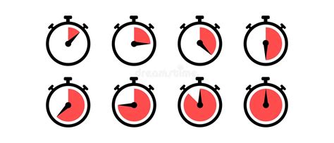 Timer Vector Icons Set Cooking Time And Red Color Stopwatch Symbol