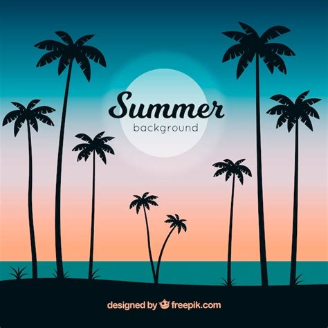 Free Vector Summer Background With Palm Tree Silhouettes