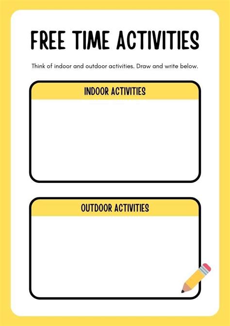 Indoor And Outdoor Free Time Activities Worksheet Free Time