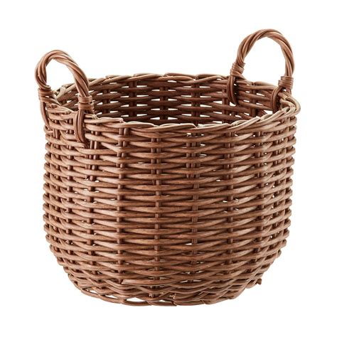 Round Plastic Wicker Storage Bin With Handles The Container Store