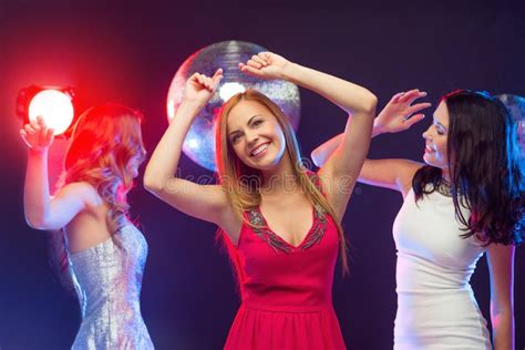 Three Smiling Women Dancing In The Club Stock Image Image Of Club Celebrating 35015085