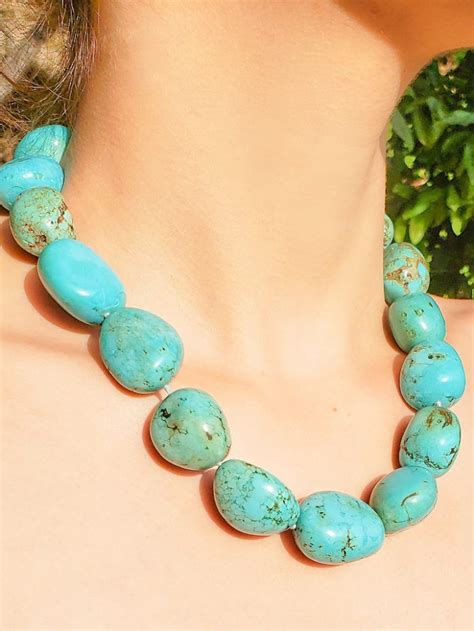 S Big Turquoise Stone Navajo Vintage Necklace Edgy Jewelry