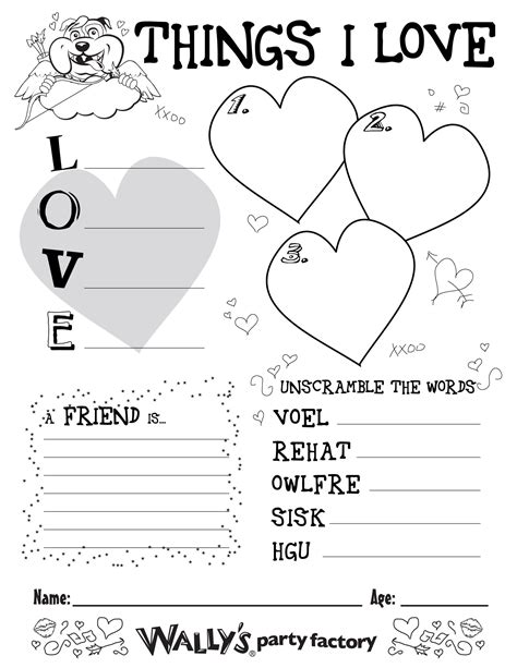 Valentines Day Kids Activity Sheet Diy Classroom Wallyvday15