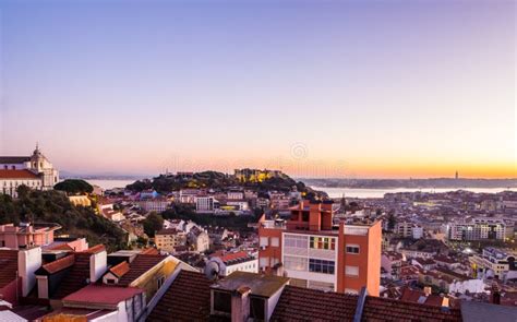 Cityscape Of Lisbon Portugal At Sunset Editorial Image Image Of