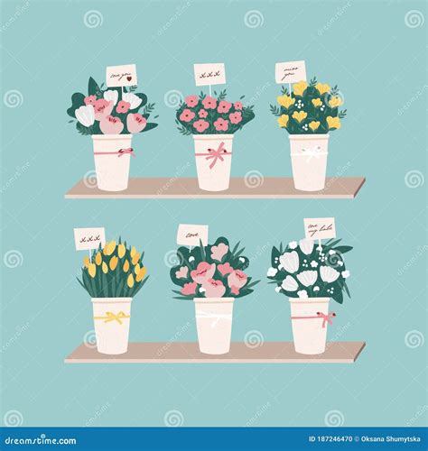 Vector Set Illustrations Of Beautiful Flowers Bouquet Different