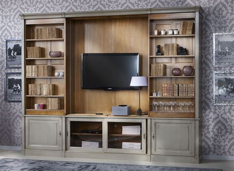 Directoire Sliding Shelves Tv Custom Wall Unit Dream Living Rooms