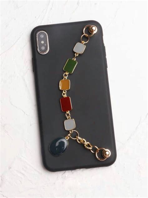 Black Silicone Iphone Case With Retro Colors Enamel Gold Chain Etsy