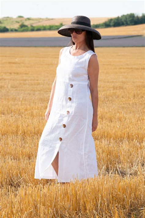 Sleeveless Linen Dress Shirt Linen Dress White Linen Dress Etsy