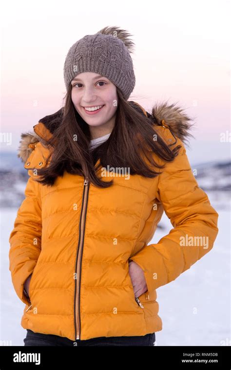 Pretty Girl On Mountain Stock Photo Alamy