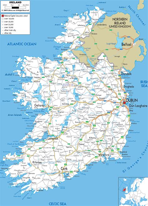 Large Detailed Road Map Of Ireland With All Cities And Airports