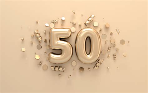 50 = 12 + 72 = 52 + 52. Golden 3d Number 50 With Festive Confetti And Spiral ...