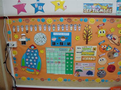An Orange Bulletin Board With Pictures And Words On It Along With