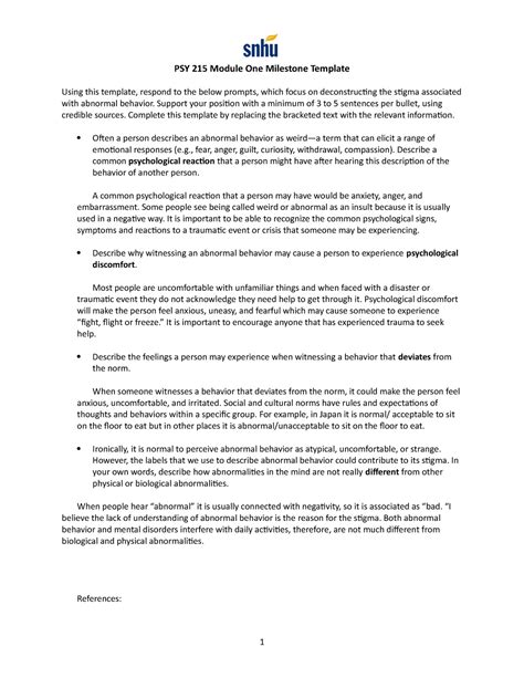 Psy 215 Module Six Activity Template