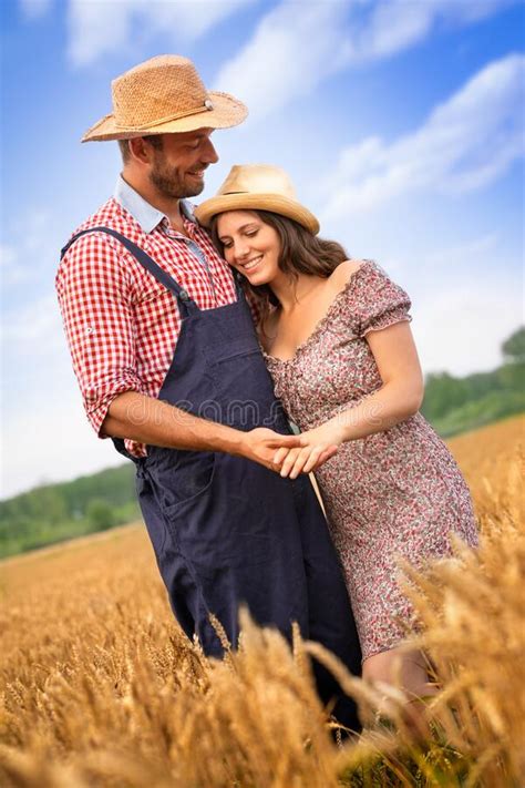 Love Young Couple In Field Two Halves Make It Right Stock Image
