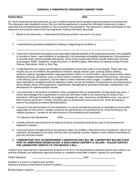 Medical Procedure Consent Form Template | Consent form | Pinterest