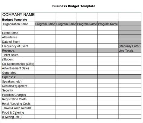 Business Budgets Templates Doctemplates