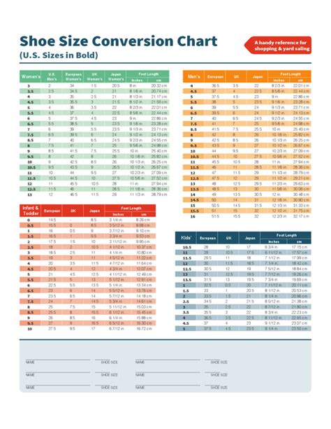 The inch is a popularly used customary unit of length in the united states, canada, and the united kingdom. Shoe Size Conversion Chart Free Download