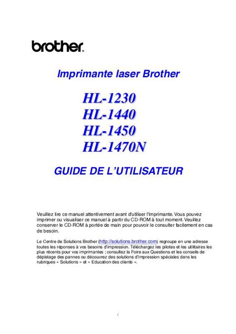 Qui propose de très bon dommage avec la. Notice BROTHER HL-1450 - imprimante laser Trouver une ...
