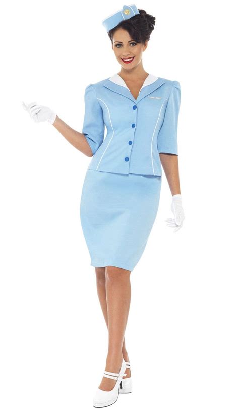sky blue flight attendant sexy costume retro 1950s costumes