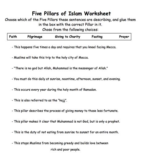 Pillars Of Islam Worksheet