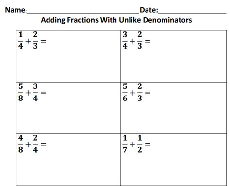 Adding Fractions With Unlike Denominators 5nbta11 Accuteach