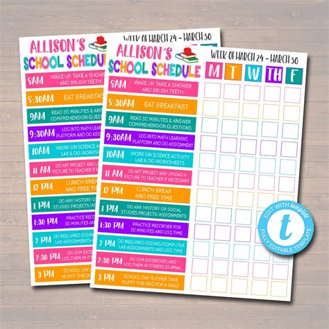 Homeschool Schedule Weekly Checklist Editable Diy Template Tidylady