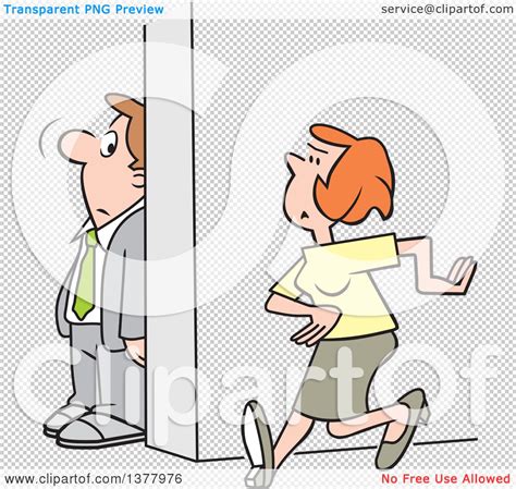 Clipart Of A Cartoon White Businessman Hiding Behind A Wall To Avoid A