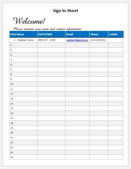 27 Sign In And Sign Out Sheets For Every Profession Word And Excel Templates