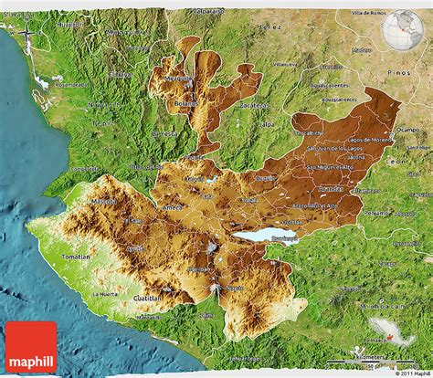 Physical 3d Map Of Jalisco Satellite Outside