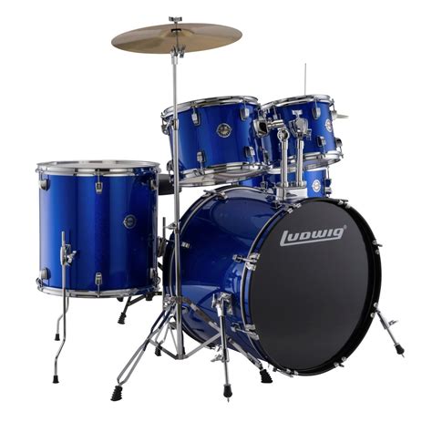 Ludwig Lc17519 Accent Drive Complete Full Size 5 Piece Drum Set Blue Foil